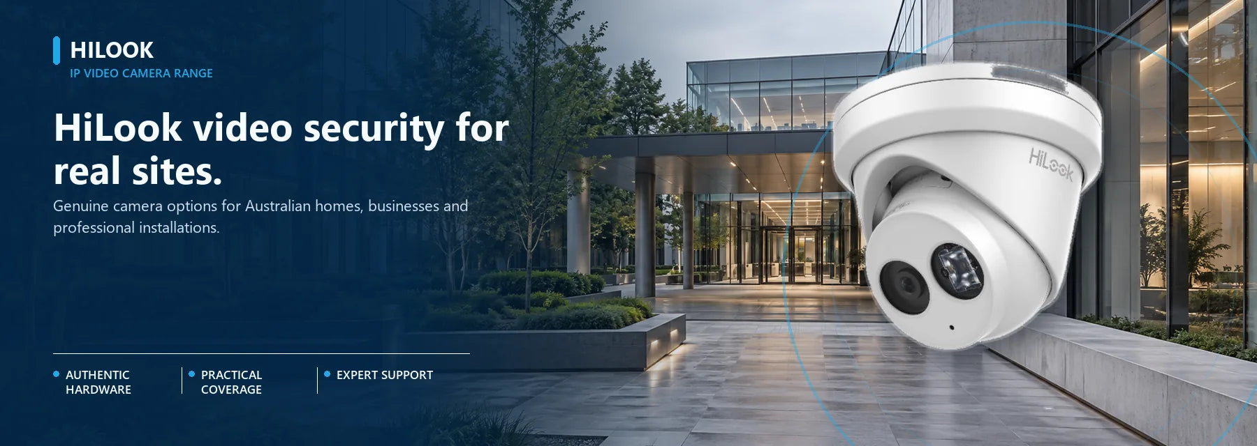 HiLook ip video camera range shown in a relevant Australian property setting.